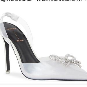 White High Heel Sandal with Crystal Bow